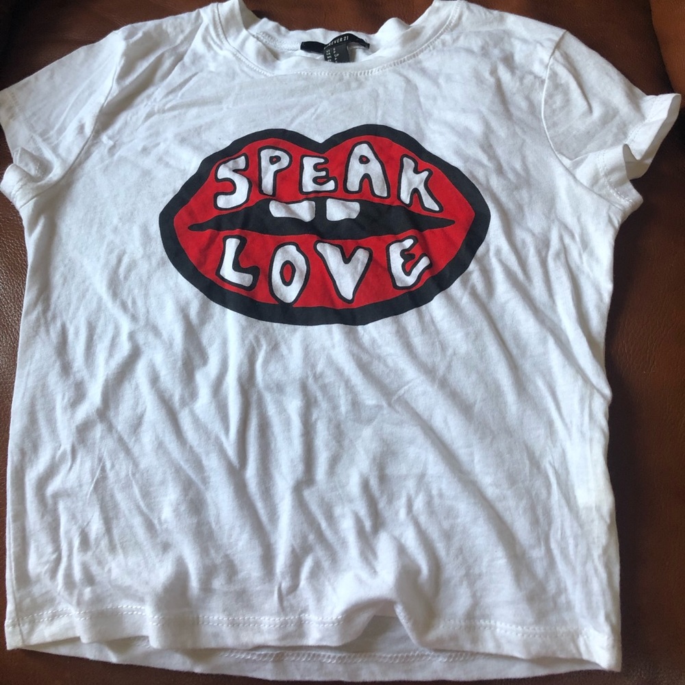Speak Love White Red & Black Crop Top Size S from Forever 21